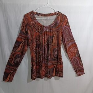 Women's Apt 9 Essential Scoop-Neck Orange/Purple Paisley‎ Boho/Hippie Top Size L